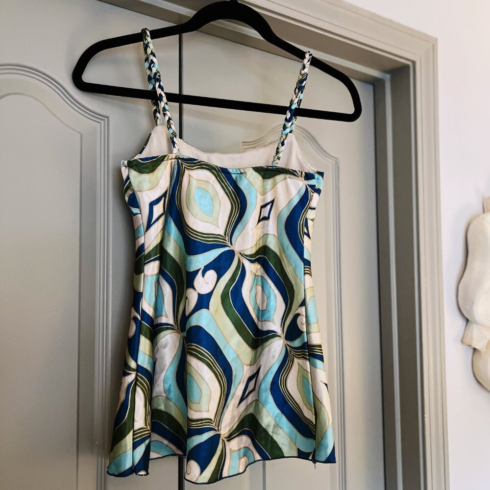 Y2K Grail A. Byer Braided Strap A-line Top | Aqua Blue Green Swirl | Size Small - Picture 7 of 9